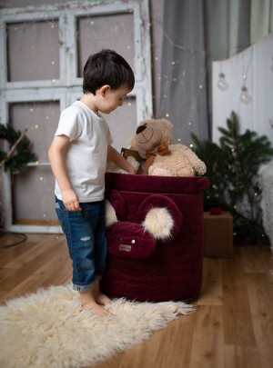 Teddy Toy basket Stars Maroon