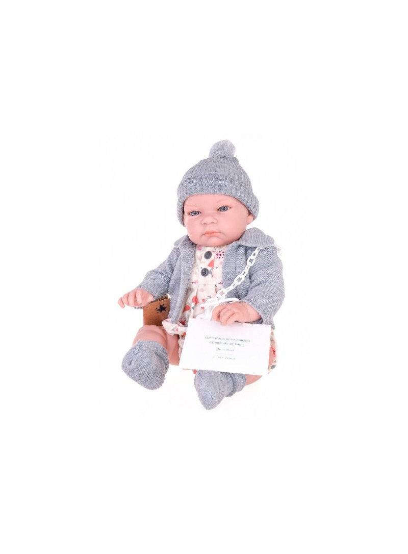 Hiszpańska lalka bobas chłopiec john w szarym sweterku - 45cm