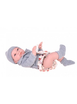 Hiszpańska lalka bobas chłopiec john w szarym sweterku - 45cm