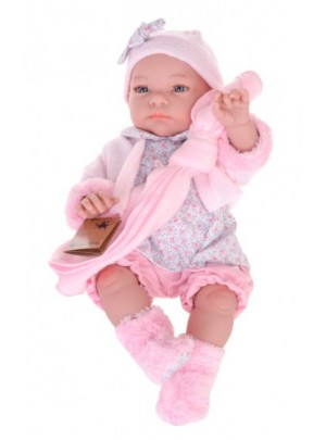 Hiszpańska lalka dziewczynka bobas jenny w różowym sweterku - 45cm