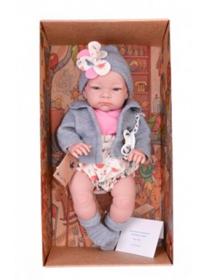 Hiszpańska lalka dziewczynka bobas jenny w szarym sweterku - 45cm