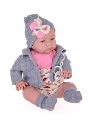 Hiszpańska lalka dziewczynka bobas jenny w szarym sweterku - 45cm